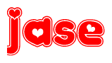 The image is a clipart featuring the word Jase written in a stylized font with a heart shape replacing inserted into the center of each letter. The color scheme of the text and hearts is red with a light outline.