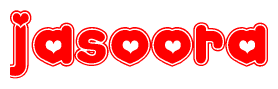 The image is a clipart featuring the word Jasoora written in a stylized font with a heart shape replacing inserted into the center of each letter. The color scheme of the text and hearts is red with a light outline.
