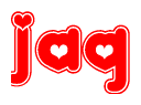 The image displays the word Jaq written in a stylized red font with hearts inside the letters.