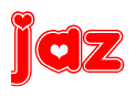 The image is a clipart featuring the word Jaz written in a stylized font with a heart shape replacing inserted into the center of each letter. The color scheme of the text and hearts is red with a light outline.