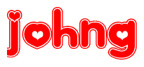 The image is a clipart featuring the word Johng written in a stylized font with a heart shape replacing inserted into the center of each letter. The color scheme of the text and hearts is red with a light outline.