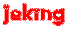 The image is a clipart featuring the word Jeking written in a stylized font with a heart shape replacing inserted into the center of each letter. The color scheme of the text and hearts is red with a light outline.
