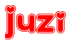 The image is a clipart featuring the word Juzi written in a stylized font with a heart shape replacing inserted into the center of each letter. The color scheme of the text and hearts is red with a light outline.