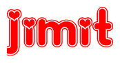 The image displays the word Jimit written in a stylized red font with hearts inside the letters.