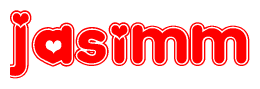 The image displays the word Jasimm written in a stylized red font with hearts inside the letters.