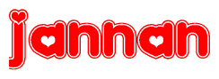 The image is a clipart featuring the word Jannan written in a stylized font with a heart shape replacing inserted into the center of each letter. The color scheme of the text and hearts is red with a light outline.