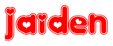 The image is a clipart featuring the word Jaiden written in a stylized font with a heart shape replacing inserted into the center of each letter. The color scheme of the text and hearts is red with a light outline.