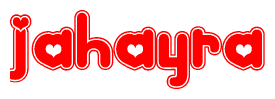 The image is a clipart featuring the word Jahayra written in a stylized font with a heart shape replacing inserted into the center of each letter. The color scheme of the text and hearts is red with a light outline.