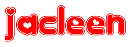 The image is a clipart featuring the word Jacleen written in a stylized font with a heart shape replacing inserted into the center of each letter. The color scheme of the text and hearts is red with a light outline.