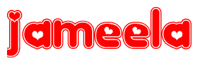The image displays the word Jameela written in a stylized red font with hearts inside the letters.