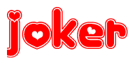 The image is a clipart featuring the word Joker written in a stylized font with a heart shape replacing inserted into the center of each letter. The color scheme of the text and hearts is red with a light outline.