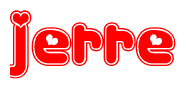   The image displays the word Jerre written in a stylized red font with hearts inside the letters. 