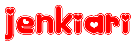 The image is a clipart featuring the word Jenkiari written in a stylized font with a heart shape replacing inserted into the center of each letter. The color scheme of the text and hearts is red with a light outline.