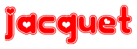 The image displays the word Jacquet written in a stylized red font with hearts inside the letters.