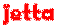 The image displays the word Jetta written in a stylized red font with hearts inside the letters.