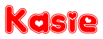 The image is a clipart featuring the word Kasie written in a stylized font with a heart shape replacing inserted into the center of each letter. The color scheme of the text and hearts is red with a light outline.