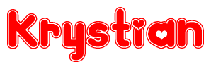 The image is a clipart featuring the word Krystian written in a stylized font with a heart shape replacing inserted into the center of each letter. The color scheme of the text and hearts is red with a light outline.