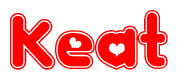 The image displays the word Keat written in a stylized red font with hearts inside the letters.