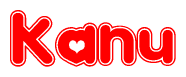 The image is a clipart featuring the word Kanu written in a stylized font with a heart shape replacing inserted into the center of each letter. The color scheme of the text and hearts is red with a light outline.