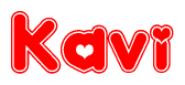 The image is a clipart featuring the word Kavi written in a stylized font with a heart shape replacing inserted into the center of each letter. The color scheme of the text and hearts is red with a light outline.