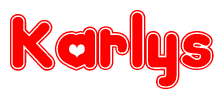The image is a clipart featuring the word Karlys written in a stylized font with a heart shape replacing inserted into the center of each letter. The color scheme of the text and hearts is red with a light outline.