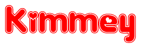 The image is a clipart featuring the word Kimmey written in a stylized font with a heart shape replacing inserted into the center of each letter. The color scheme of the text and hearts is red with a light outline.