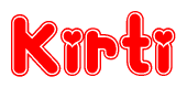 The image is a clipart featuring the word Kirti written in a stylized font with a heart shape replacing inserted into the center of each letter. The color scheme of the text and hearts is red with a light outline.