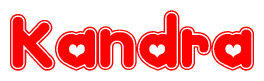 The image is a clipart featuring the word Kandra written in a stylized font with a heart shape replacing inserted into the center of each letter. The color scheme of the text and hearts is red with a light outline.