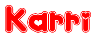 The image displays the word Karri written in a stylized red font with hearts inside the letters.