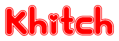 The image is a clipart featuring the word Khitch written in a stylized font with a heart shape replacing inserted into the center of each letter. The color scheme of the text and hearts is red with a light outline.