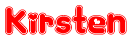 The image is a clipart featuring the word Kirsten written in a stylized font with a heart shape replacing inserted into the center of each letter. The color scheme of the text and hearts is red with a light outline.