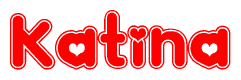 The image is a clipart featuring the word Katina written in a stylized font with a heart shape replacing inserted into the center of each letter. The color scheme of the text and hearts is red with a light outline.