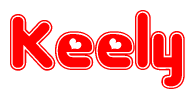 The image is a clipart featuring the word Keely written in a stylized font with a heart shape replacing inserted into the center of each letter. The color scheme of the text and hearts is red with a light outline.