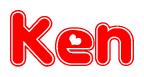 The image is a clipart featuring the word Ken written in a stylized font with a heart shape replacing inserted into the center of each letter. The color scheme of the text and hearts is red with a light outline.