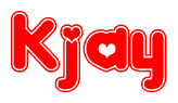 The image is a clipart featuring the word Kjay written in a stylized font with a heart shape replacing inserted into the center of each letter. The color scheme of the text and hearts is red with a light outline.