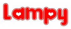 The image is a clipart featuring the word Lampy written in a stylized font with a heart shape replacing inserted into the center of each letter. The color scheme of the text and hearts is red with a light outline.