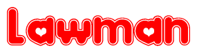 The image displays the word Lawman written in a stylized red font with hearts inside the letters.