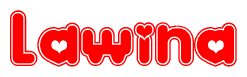 The image displays the word Lawina written in a stylized red font with hearts inside the letters.