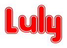 The image is a clipart featuring the word Luly written in a stylized font with a heart shape replacing inserted into the center of each letter. The color scheme of the text and hearts is red with a light outline.