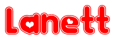 The image is a clipart featuring the word Lanett written in a stylized font with a heart shape replacing inserted into the center of each letter. The color scheme of the text and hearts is red with a light outline.
