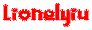 The image displays the word Lionelyiu written in a stylized red font with hearts inside the letters.