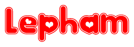 The image displays the word Lepham written in a stylized red font with hearts inside the letters.