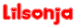 The image is a clipart featuring the word Lilsonja written in a stylized font with a heart shape replacing inserted into the center of each letter. The color scheme of the text and hearts is red with a light outline.