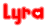 The image is a clipart featuring the word Lyra written in a stylized font with a heart shape replacing inserted into the center of each letter. The color scheme of the text and hearts is red with a light outline.