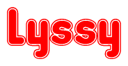 The image is a clipart featuring the word Lyssy written in a stylized font with a heart shape replacing inserted into the center of each letter. The color scheme of the text and hearts is red with a light outline.
