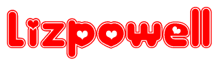 The image displays the word Lizpowell written in a stylized red font with hearts inside the letters.