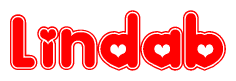 The image displays the word Lindab written in a stylized red font with hearts inside the letters.