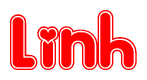 The image displays the word Linh written in a stylized red font with hearts inside the letters.