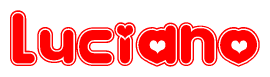 The image displays the word Luciano written in a stylized red font with hearts inside the letters.