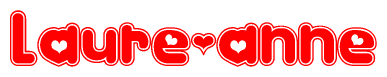The image is a red and white graphic with the word Laure-anne written in a decorative script. Each letter in  is contained within its own outlined bubble-like shape. Inside each letter, there is a white heart symbol.